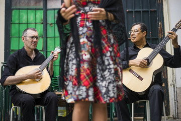 Fado band performing traditional portuguese music in Alfama, Lisbon, Portugal