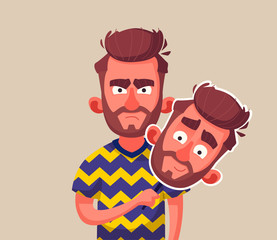 Fake face. Bad man wear good mask.