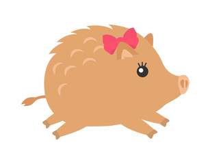 走る女の子のイノシシのイラスト