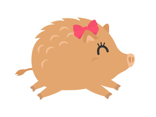 走る女の子のイノシシのイラスト