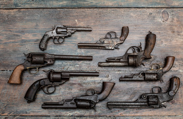 Historic pistols in a collectors exhibit