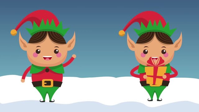 Christmas elves holding giftboxes cartoons high definition colorful animation scenes