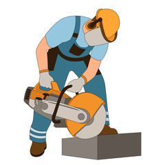 worker at curb stone cutting vector illustration flat 