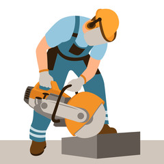 worker at curb stone cutting vector illustration flat