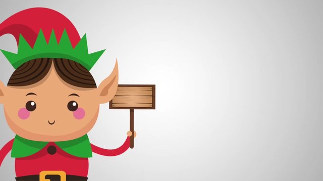 Cute christmas elf holding blank woode sign cartoon high definition animation colorful scenes