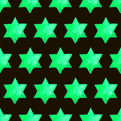 Seamless Watercolor Stars Pattern. Magic Festive Background. Hand Drawn Doodle Stars. Baby Design. Abstract Rapport for Wallpaper, Textile, Linen, Wrapping, Posters, Cards, Banner. New Year, Birthday 