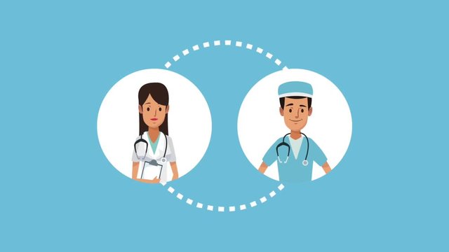 Woman and man doctor cartoons inside round icons high definition  colorful animation scenes