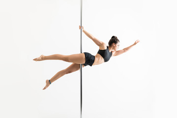 Pole Dancer With Balancing Over White Background