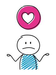 Heart (love) icon with confused stickman. Vector.