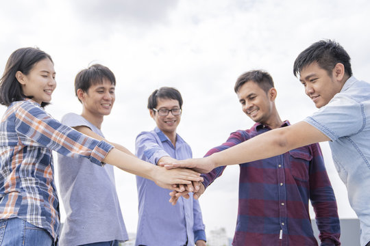 Stack of hands business success,harmonious,congraturation ,team work concept.
