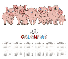 calendar with the company of cheerful pink pigs
