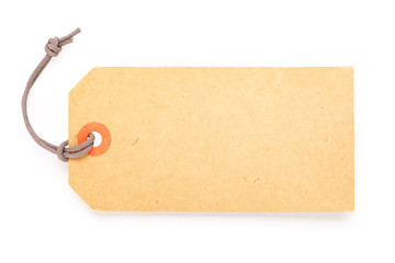 Brown vintage paper tag on white background contains clipping path