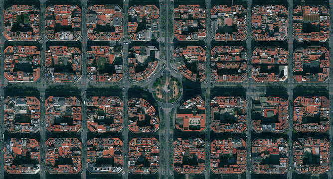 Barcelona ( Barselona ) Regular City Aerial View, City Squre and Junction - Vista a&eacute;rea regular de la ciudad, Plaza de la ciudad y Cruce - Barcelona, (Barcelona), cidade regular, vista a&eacute;rea, cidade
