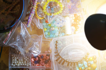 A lot of naturl stones on the desk. 