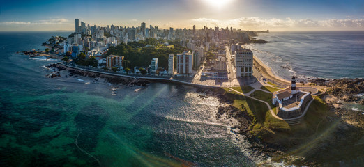 Aerial View of Farol da Barra in Salvador, Bahia, Brazil - obrazy, fototapety, plakaty