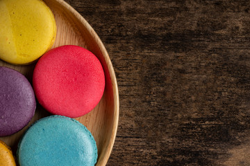French Colorful Macarons Colorful Macarons on Wood Background