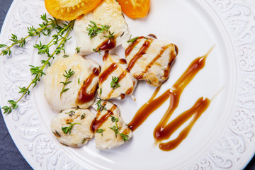Dietary dish - chicken breast with herbs and vegetables
