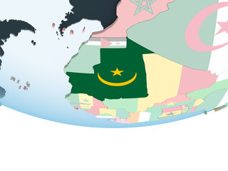 Mauritania with flag on globe