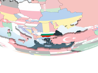 Bulgaria with flag on globe