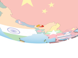 Bhutan with flag on globe