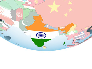 India with flag on globe