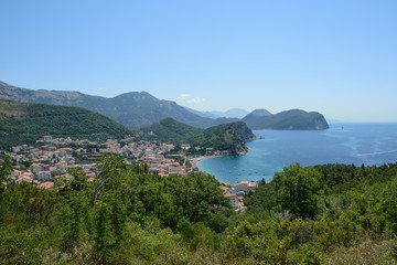 Panoramic view of coastline near Petrovac, Montenegro.