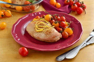Baked chicken breast with cherry tomatoes