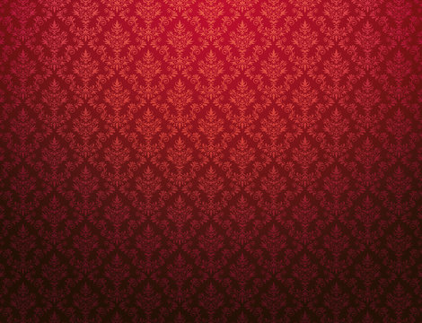 Red wallpaper with damask pattern