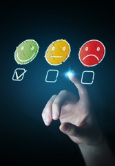 Businesswoman using thin line customer satisfaction rating