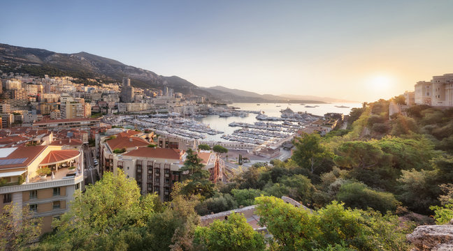 Monaco from above at sunrise on sunny summer day