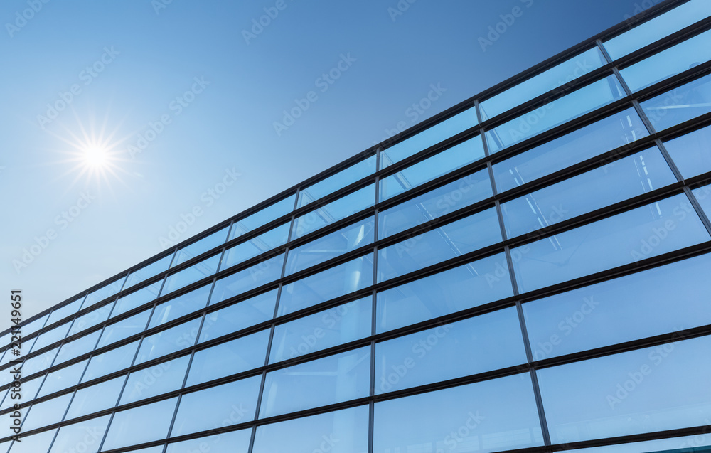 Wall mural glass block screen wall and sky