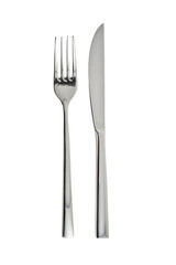 Steel fork and knife - isolated on withe background 