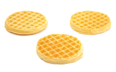 Round Waffles Ready for Breakfast on a White Background