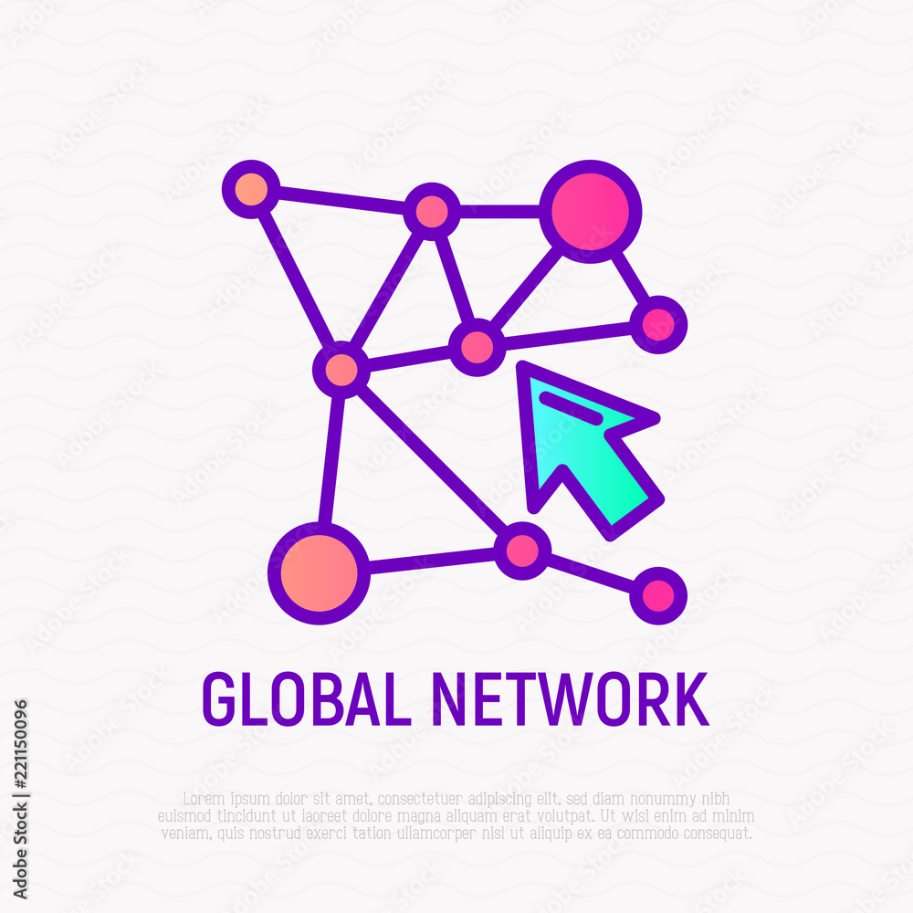 Aufkleber global network thin line icon. modern vector illustration of internet connection.