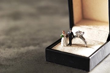 Miniature couple with engagement ring 