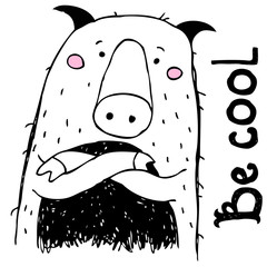 Pig hand drawn  ink illustration isolated on white