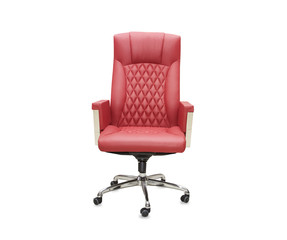 Modern office chair from red leather. Isolated