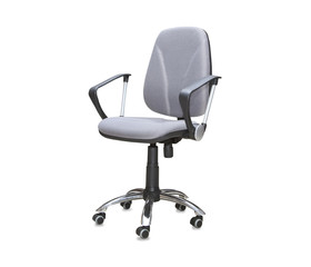 Modern office chair from gray cloth isolated over white