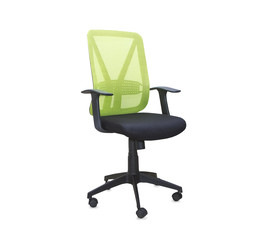 Modern office chair from green cloth isolated over white