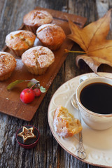Autumn coffee break with apple muffins