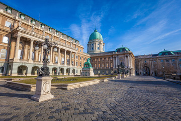 BUDAPEST / HUNGARY - FEBRUARY 02, 2012: Side view of historical Buda Castle located in the capitol of the country, shot taken during winter sunny day
