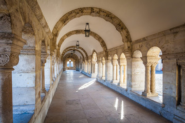 BUDAPEST / HUNGARY - FEBRUARY 02, 2012: View of historical landmark Fishermans Vastion located in the capitol of the country, shot taken during winter sunny day