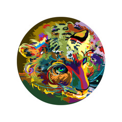 Tiger head rainbow illustration vector isolated icon on white background