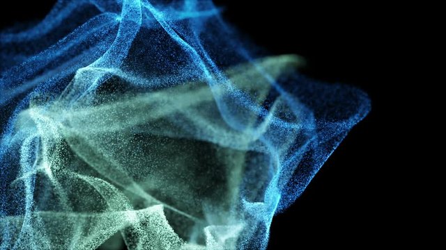 Blue particles and plexus structure evolving in an abstract technology motion background. Futuristic information technology and cloud data concept. Loop. Organic motion. Depth of field. 3D rendering.