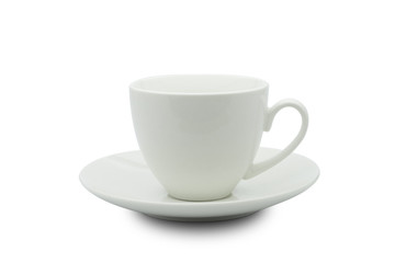 White ceramic cup isolated from white background.