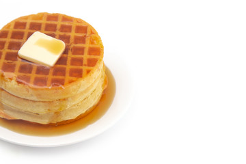 Round Waffles Ready for Breakfast on a White Background