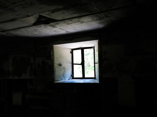 Fototapeta na wymiar Isolation Window Single Window in Shadow of Darkness