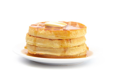 Round Waffles Ready for Breakfast on a White Background