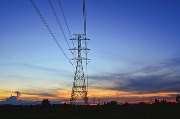 High voltage tower sky sunset background