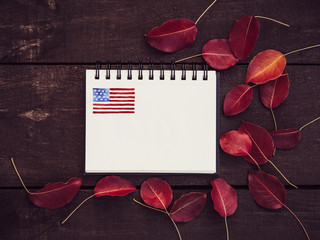 Blank invitation card for Your inscriptions on a background of the flag of the USA and an vintage...